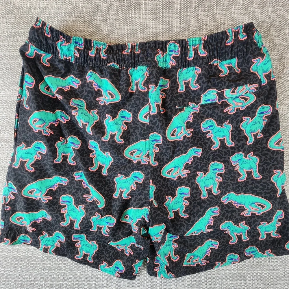 Member's Mark Mens M Resort Swim Trunk Black Green Dinosaur Print Board Shorts